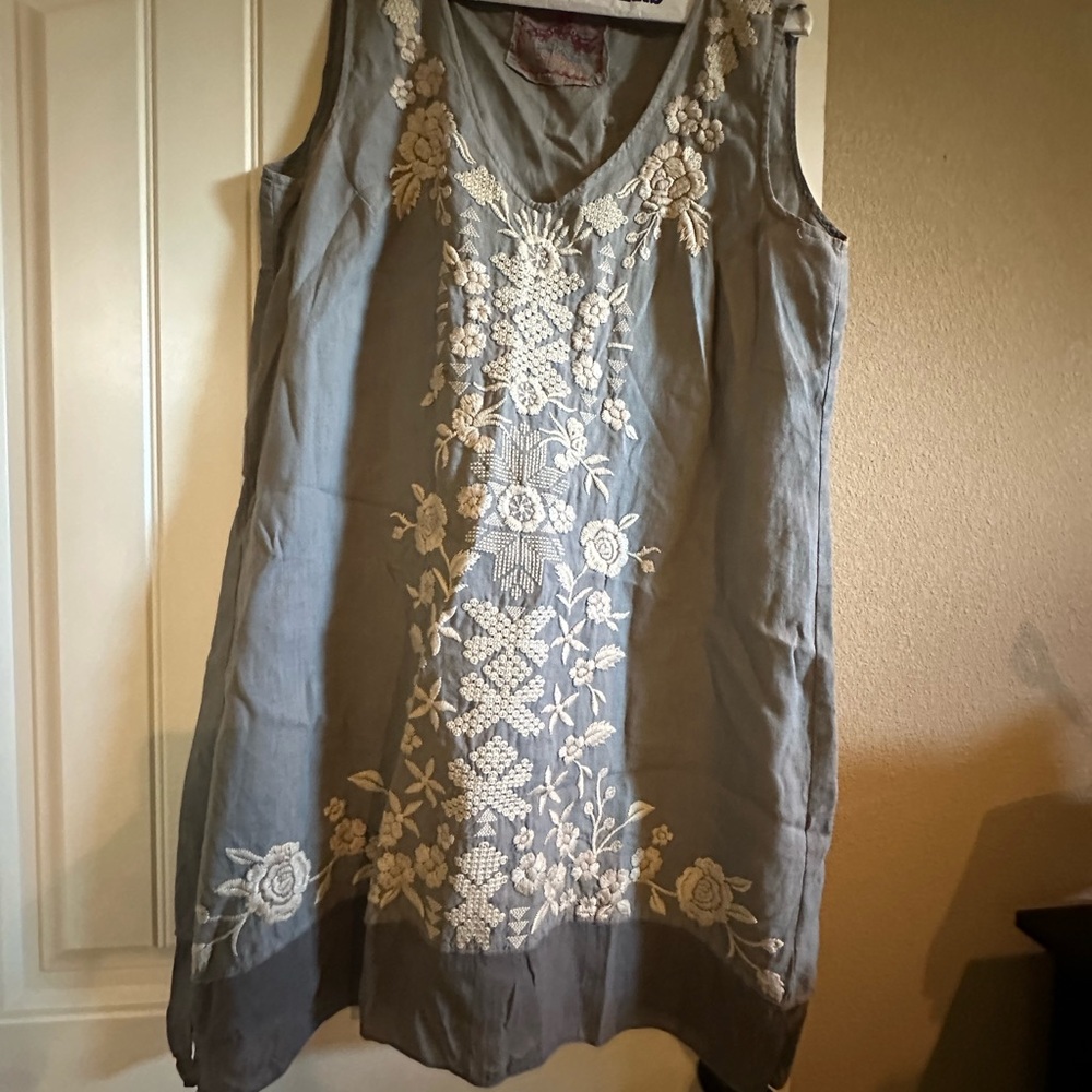 Johnny Was Gray Embellished Sleeveless Midi Dress
